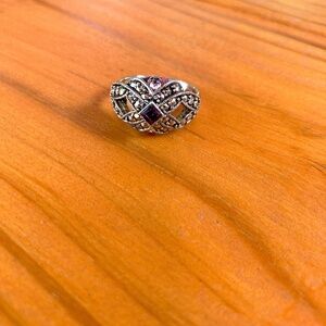 90's Avon Ring Silvertone Dark Purple or Red Sone Size 8